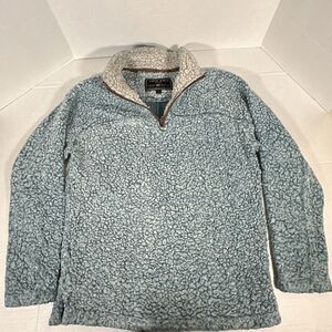 True Grit Vintage Blue Sherpa Fleece 1/4 Zip‎ Frosty Tip Pullover Jacket SMALL
